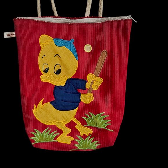anuja's patchwork Handbags - Quilted Patchwork Of Boy Duck Playing Baseball On A Corduroy Bag With‎ Handles